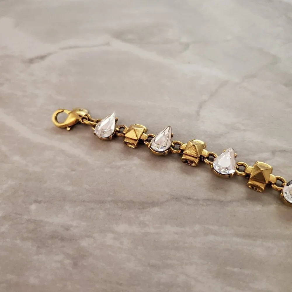 ✨ J.Crew Rhinestone Crystal Pyramid Distressed Antique Teardrop Bracelet ✨